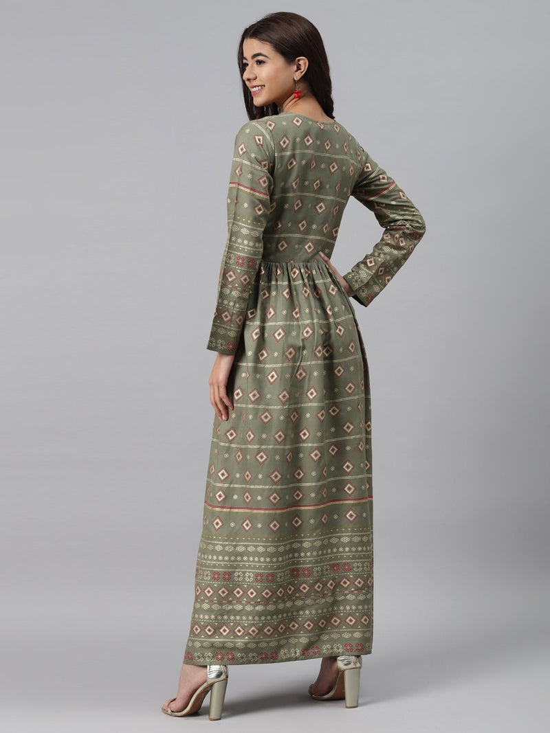 Green Printed Rayon Dress