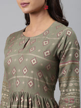 Green Printed Rayon Dress