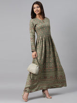 Green Printed Rayon Dress