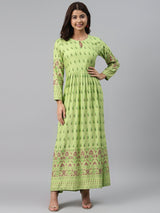 Green Printed Rayon Dress
