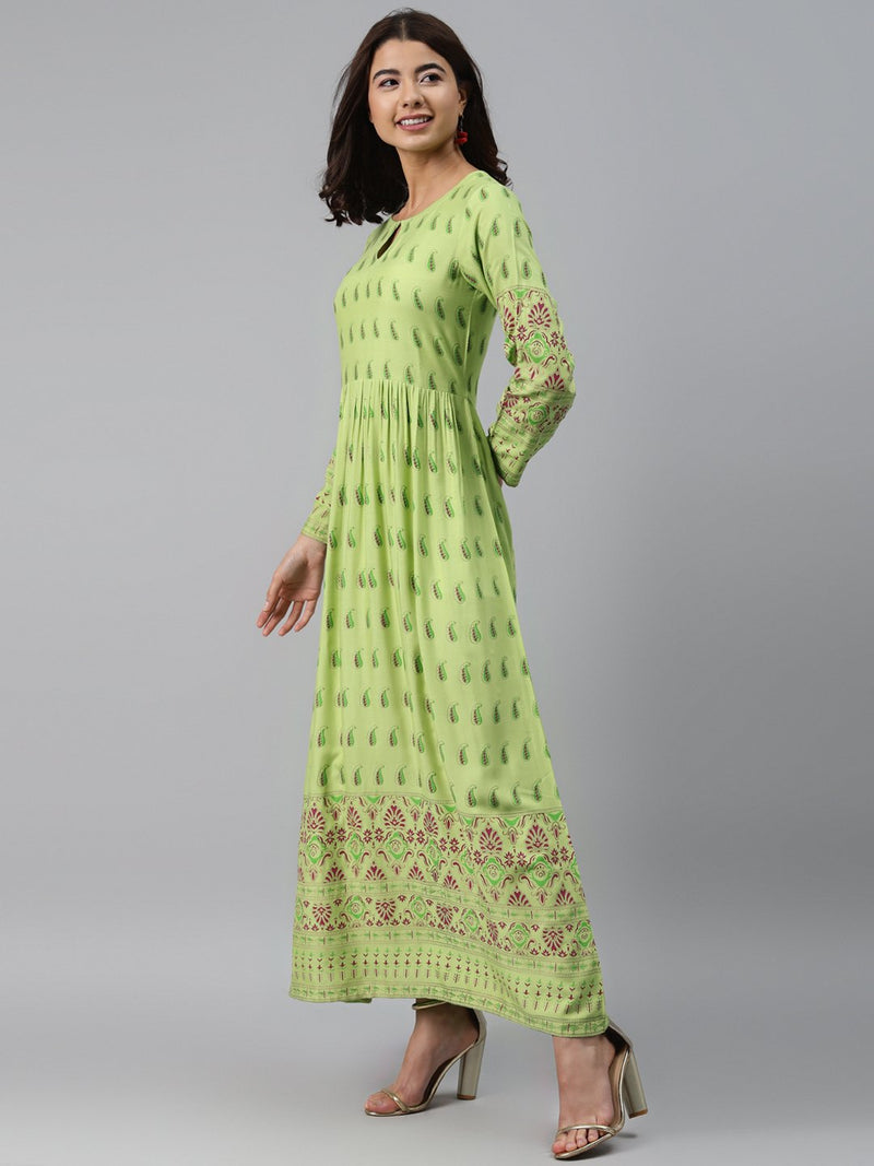Green Printed Rayon Dress