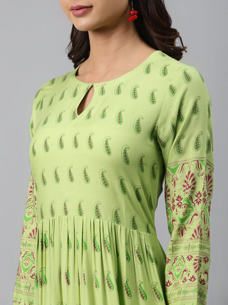 Green Printed Rayon Dress
