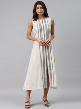 Beige Striped Cotton Dress