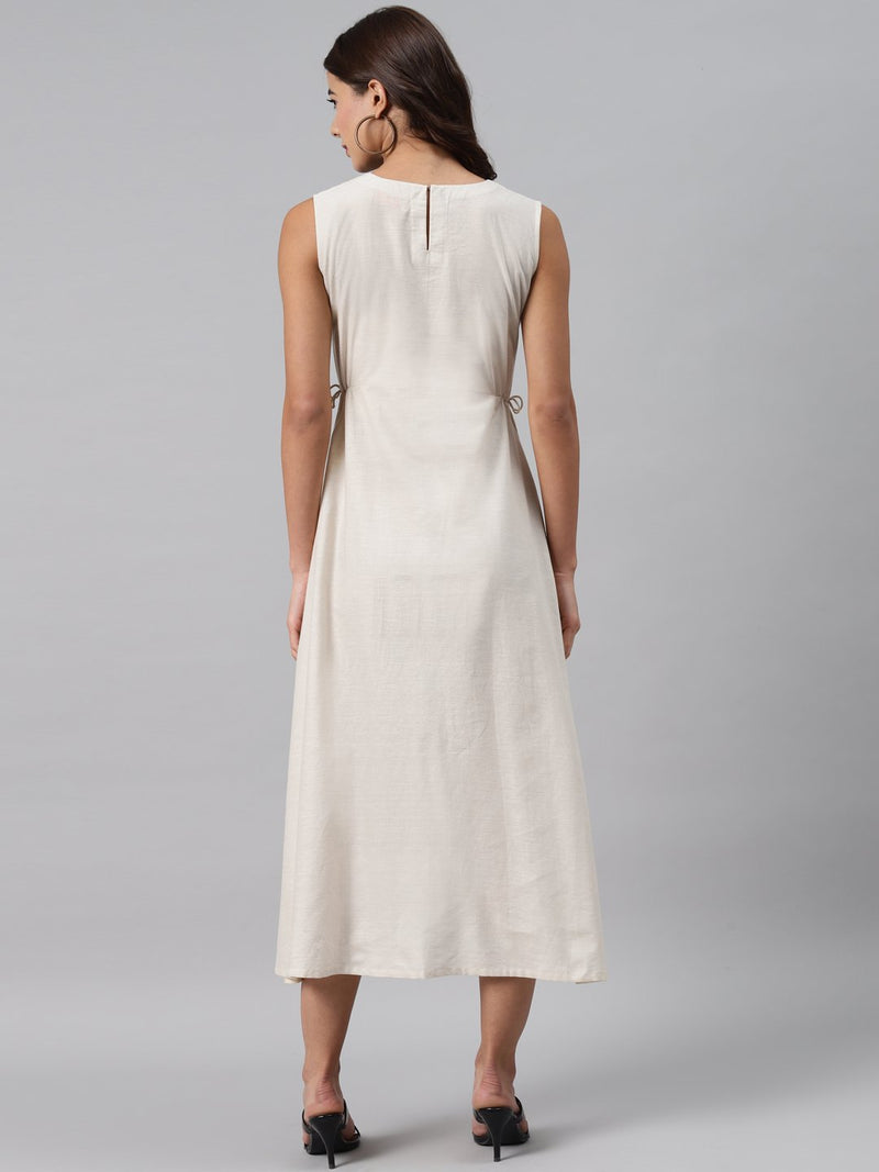 Beige Striped Cotton Dress