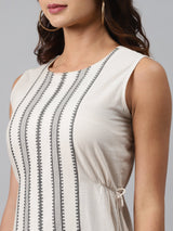Beige Striped Cotton Dress