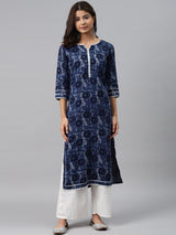 Blue Printed Cotton Kurta