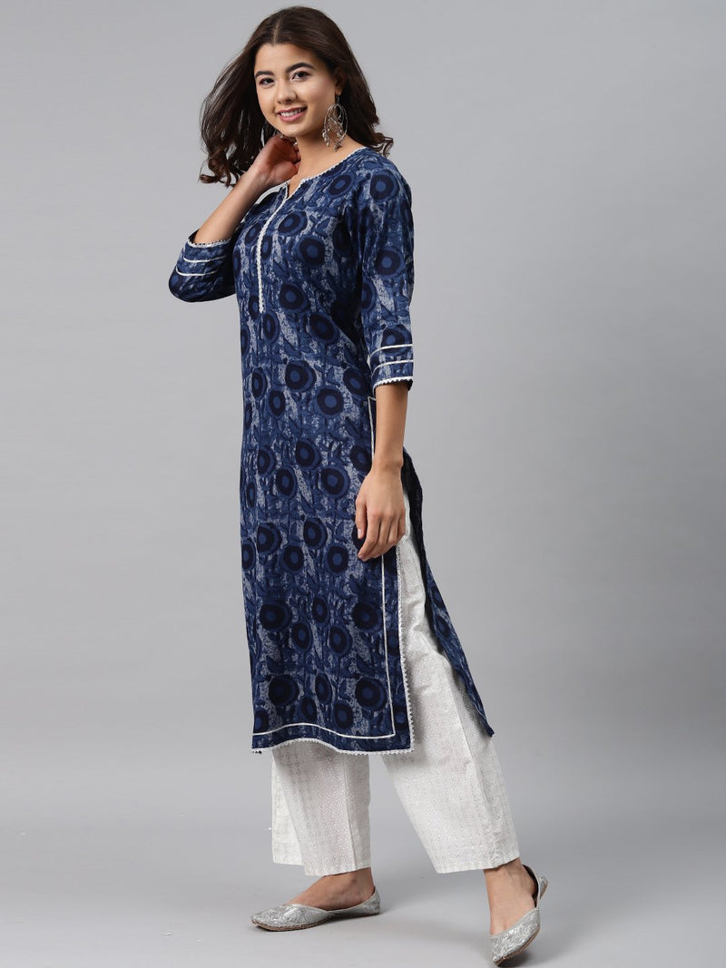 Blue Printed Cotton Kurta