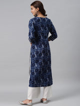 Blue Printed Cotton Kurta