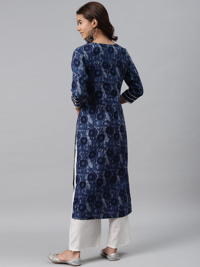 Blue Printed Cotton Kurta