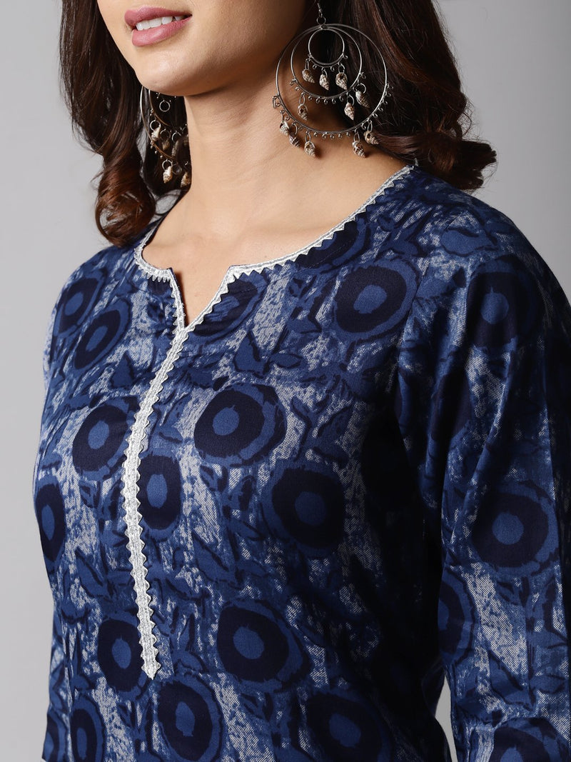 Blue Printed Cotton Kurta