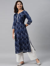 Blue Printed Cotton Kurta