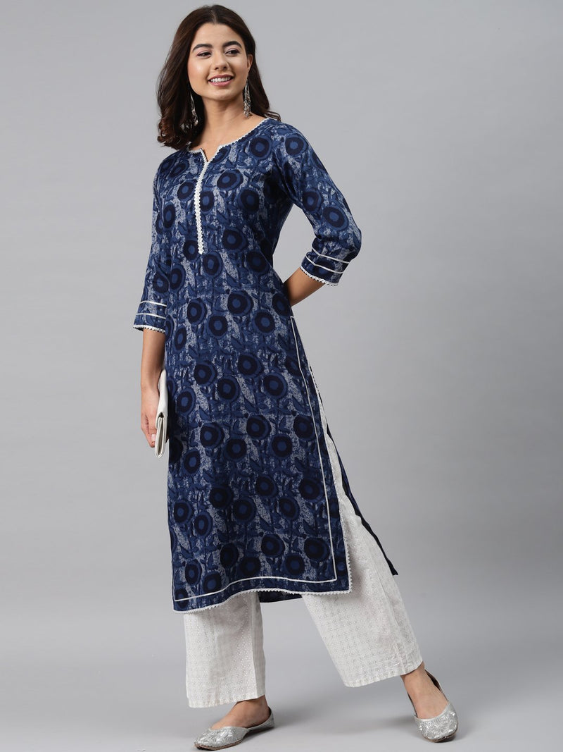 Blue Printed Cotton Kurta