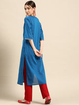 Blue Solid Cotton Kurta