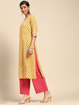 Yellow Printed Cotton Kurta