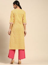 Yellow Printed Cotton Kurta