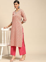 Peach Printed Cotton Kurta