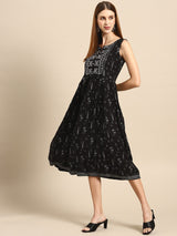 Black Printed Rayon Dress