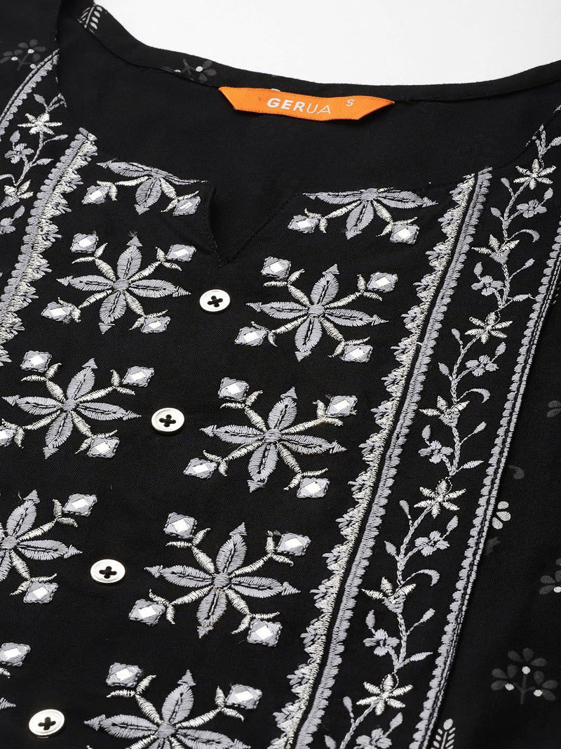 Black Printed Rayon Dress