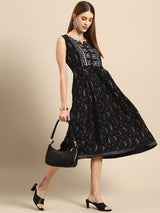 Black Printed Rayon Dress