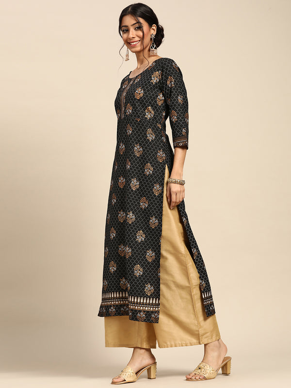 Black Printed Rayon Kurta