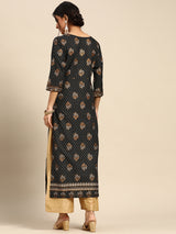 Black Printed Rayon Kurta