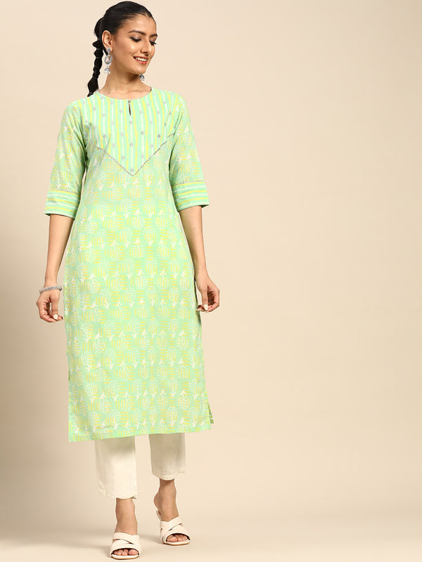 Green Yoke Design Cotton Kurta
