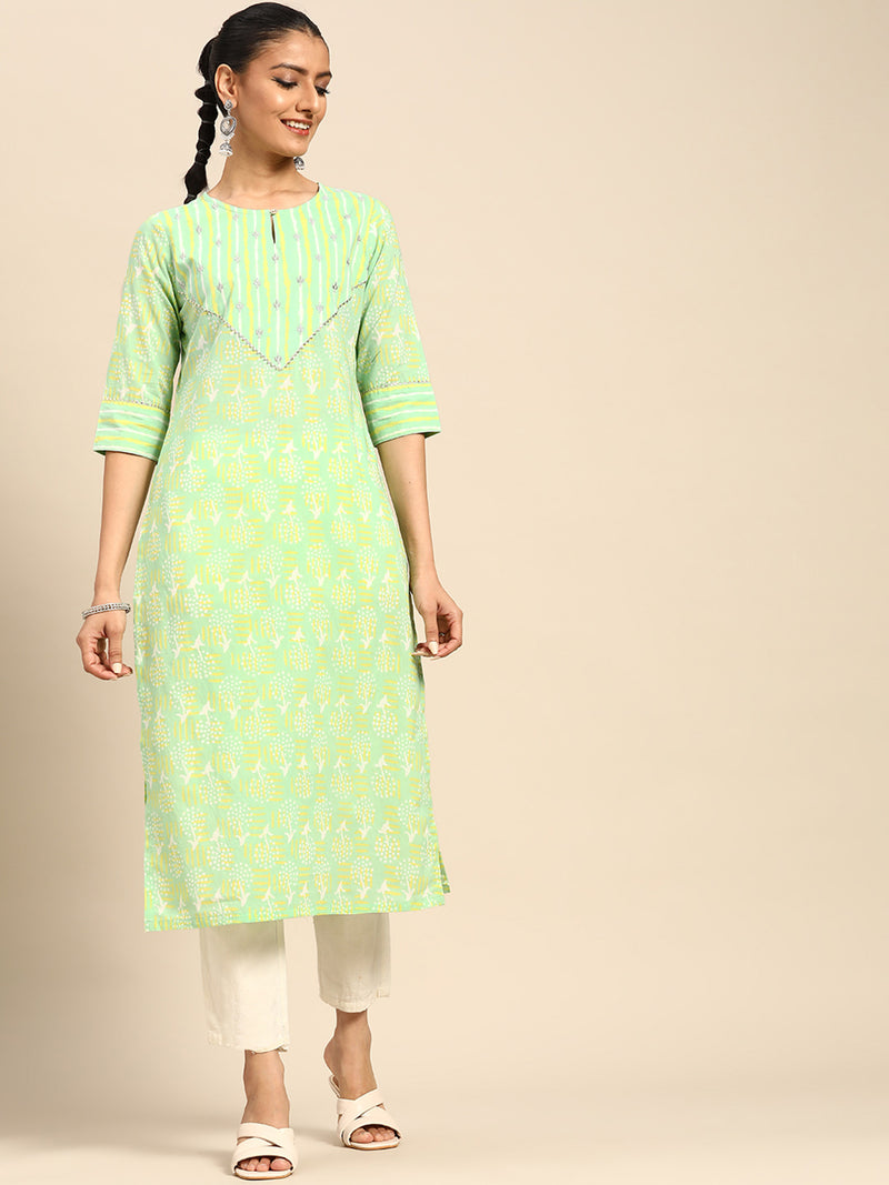 Green Yoke Design Cotton Kurta