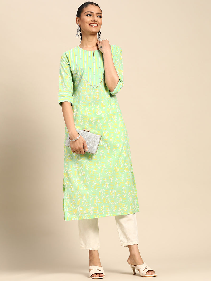 Green Yoke Design Cotton Kurta