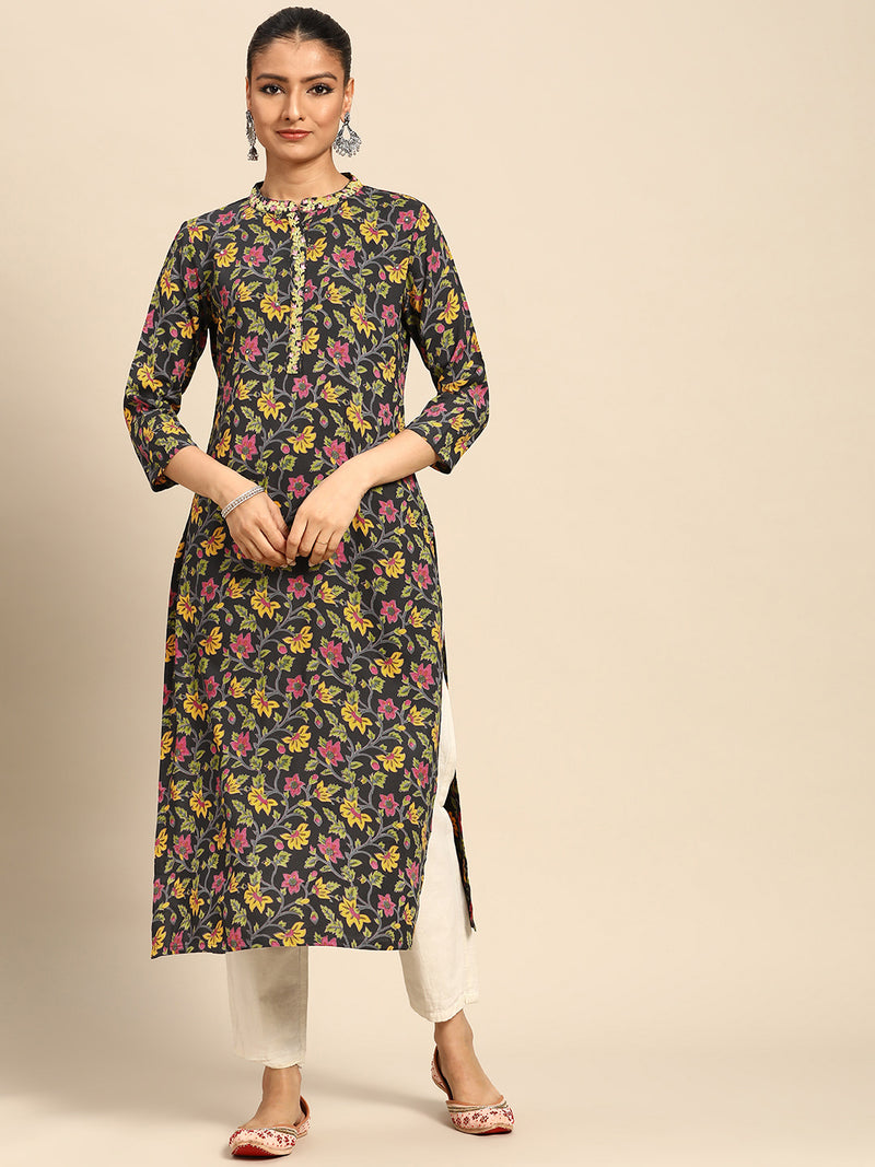 Multicoloured Printed Rayon Kurta