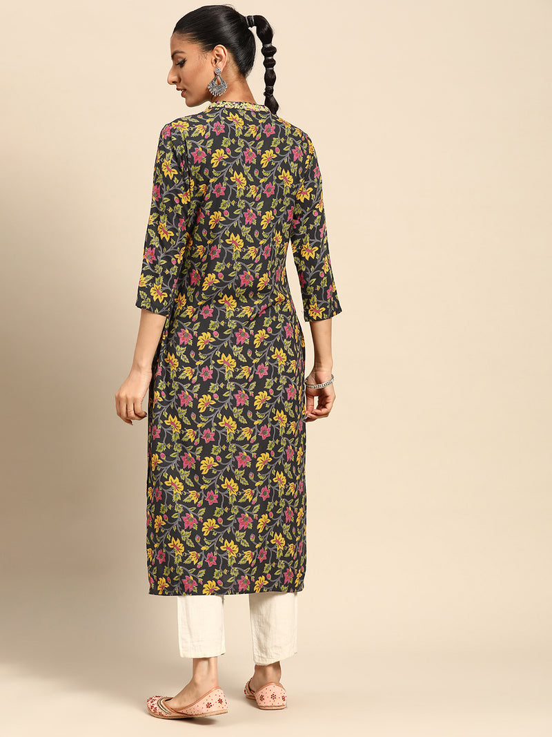 Multicoloured Printed Rayon Kurta