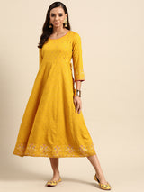 Yellow Printed Rayon Dress