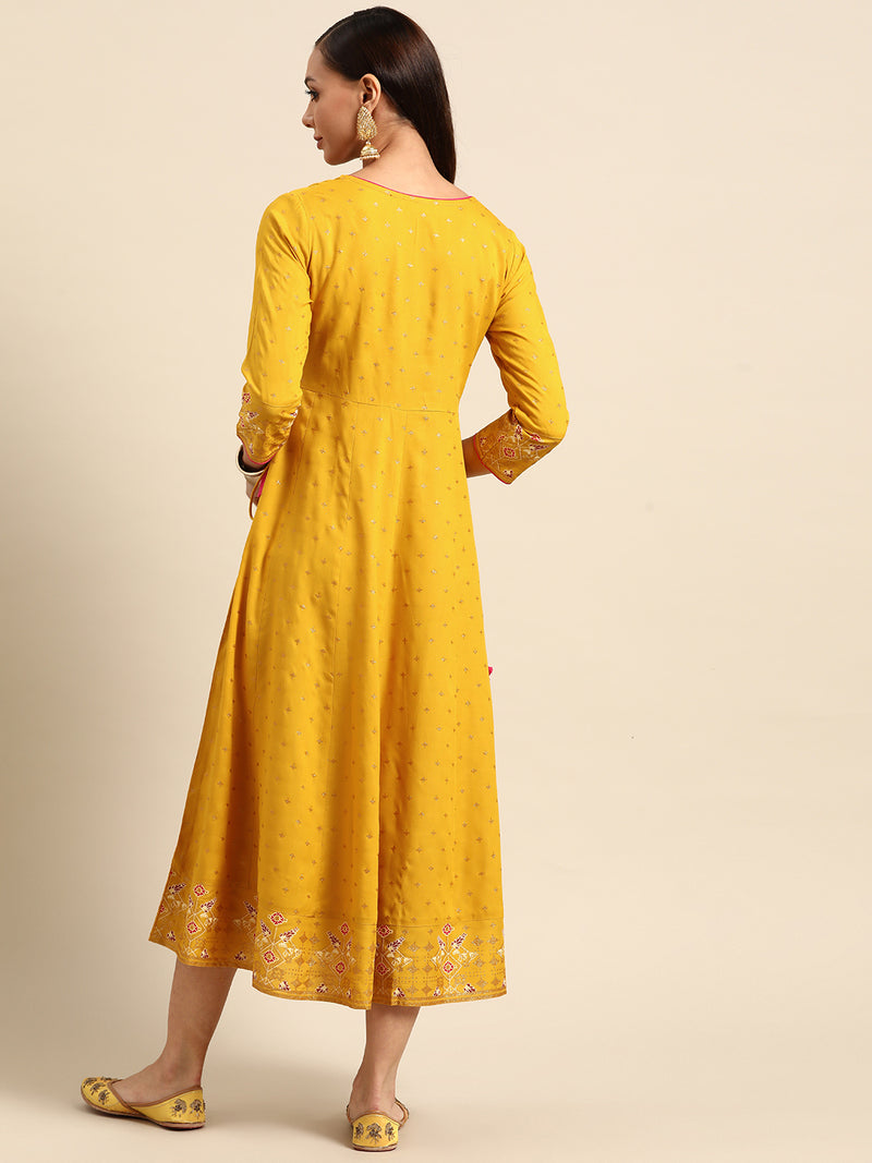 Yellow Printed Rayon Dress
