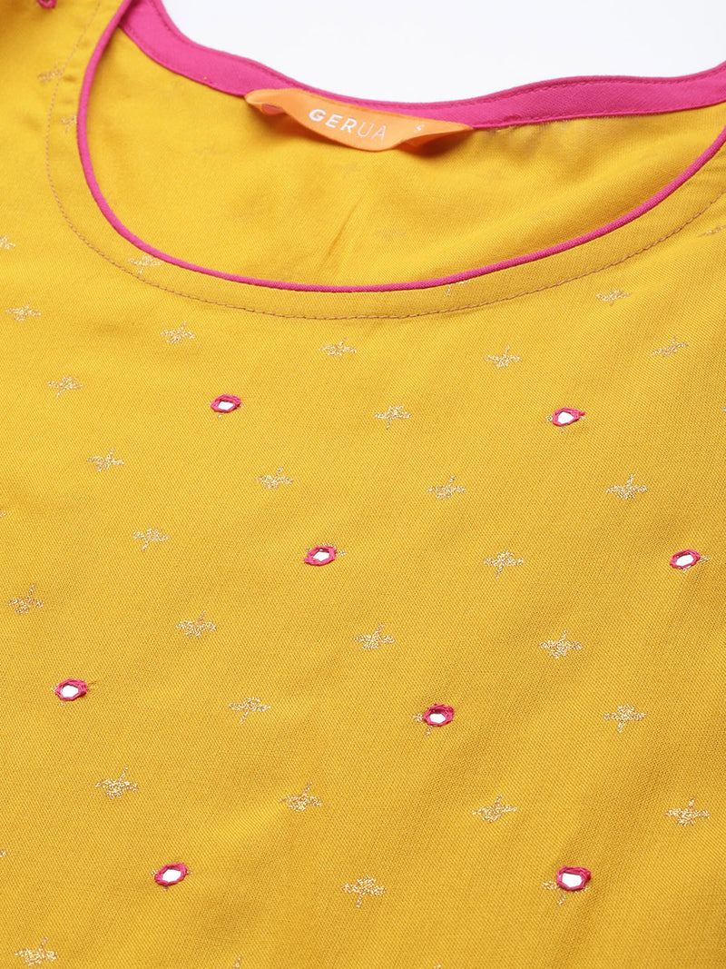 Yellow Printed Rayon Dress