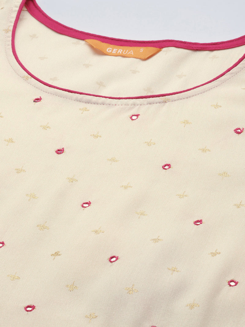Off White Printed Rayon Dress