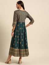 Teal Printed Rayon Dress