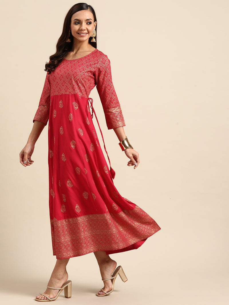 Pink Printed Rayon Dress