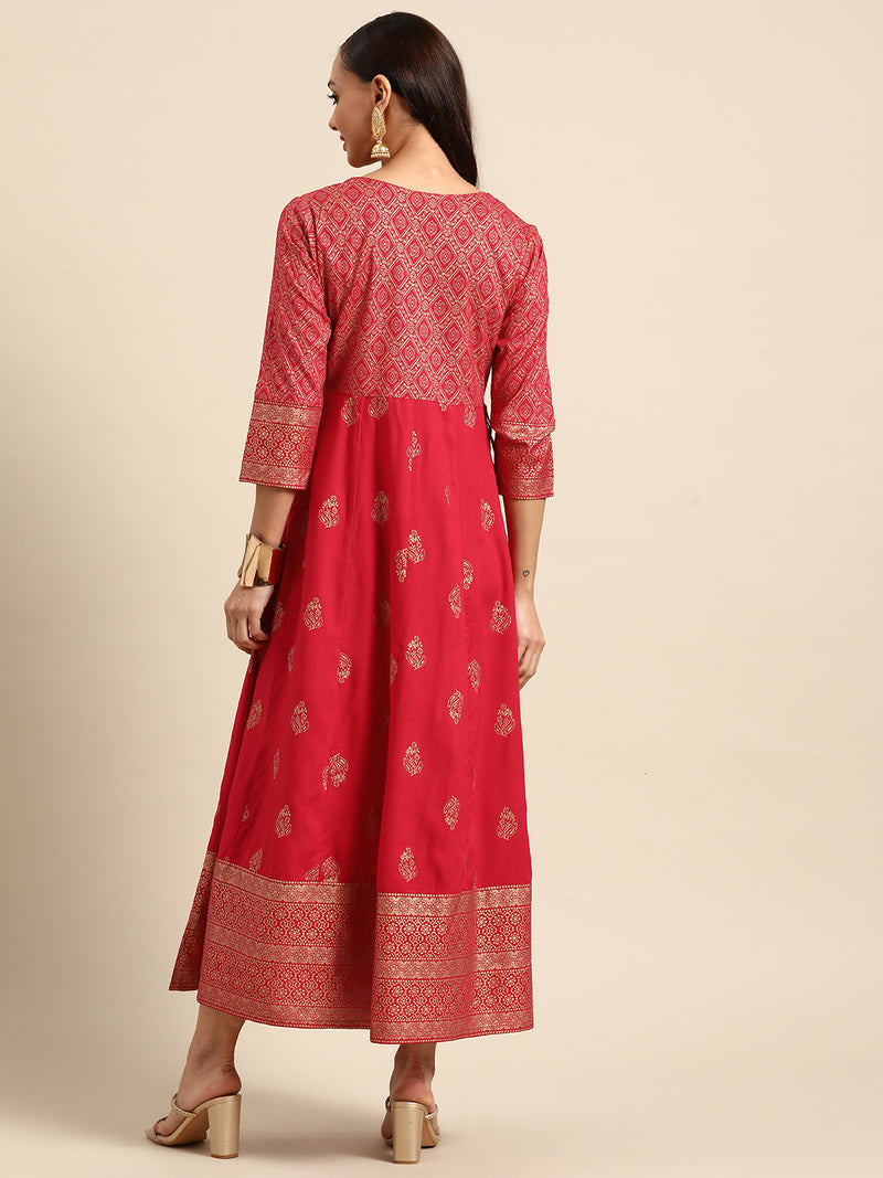 Pink Printed Rayon Dress