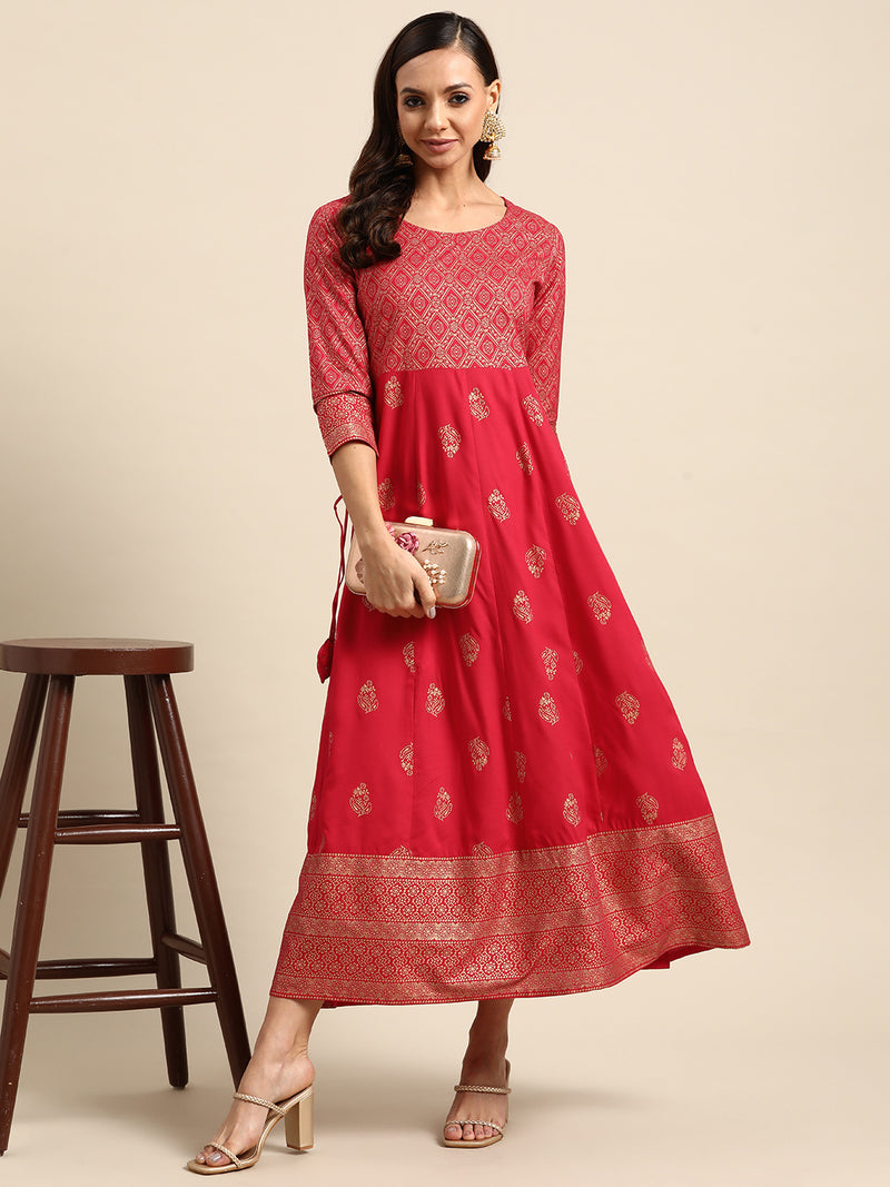 Pink Printed Rayon Dress