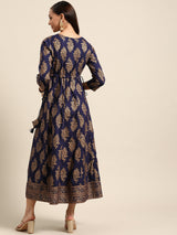Navy Blue Printed Rayon Dress