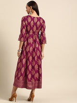 Purple Printed Rayon Dress