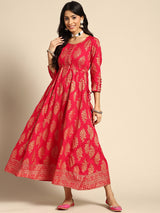 Red Printed Rayon Dress