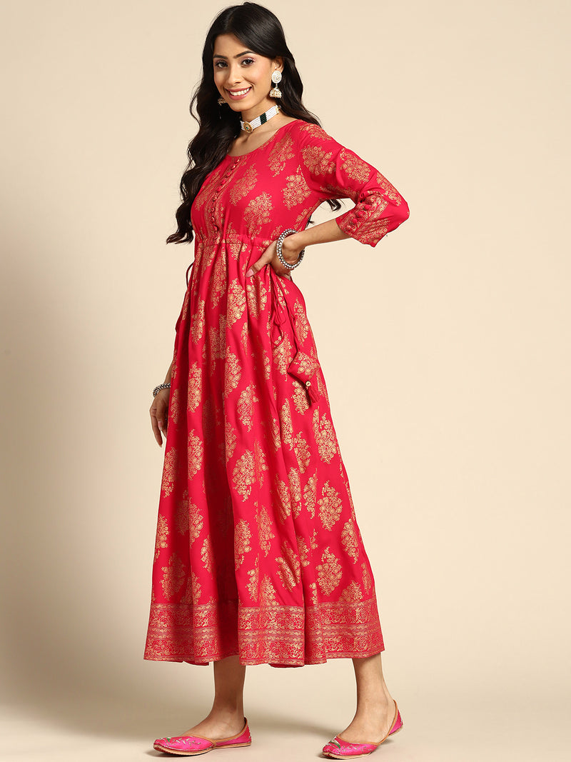 Red Printed Rayon Dress
