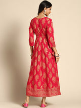 Red Printed Rayon Dress