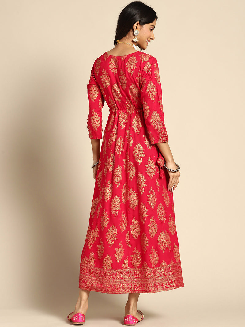 Red Printed Rayon Dress