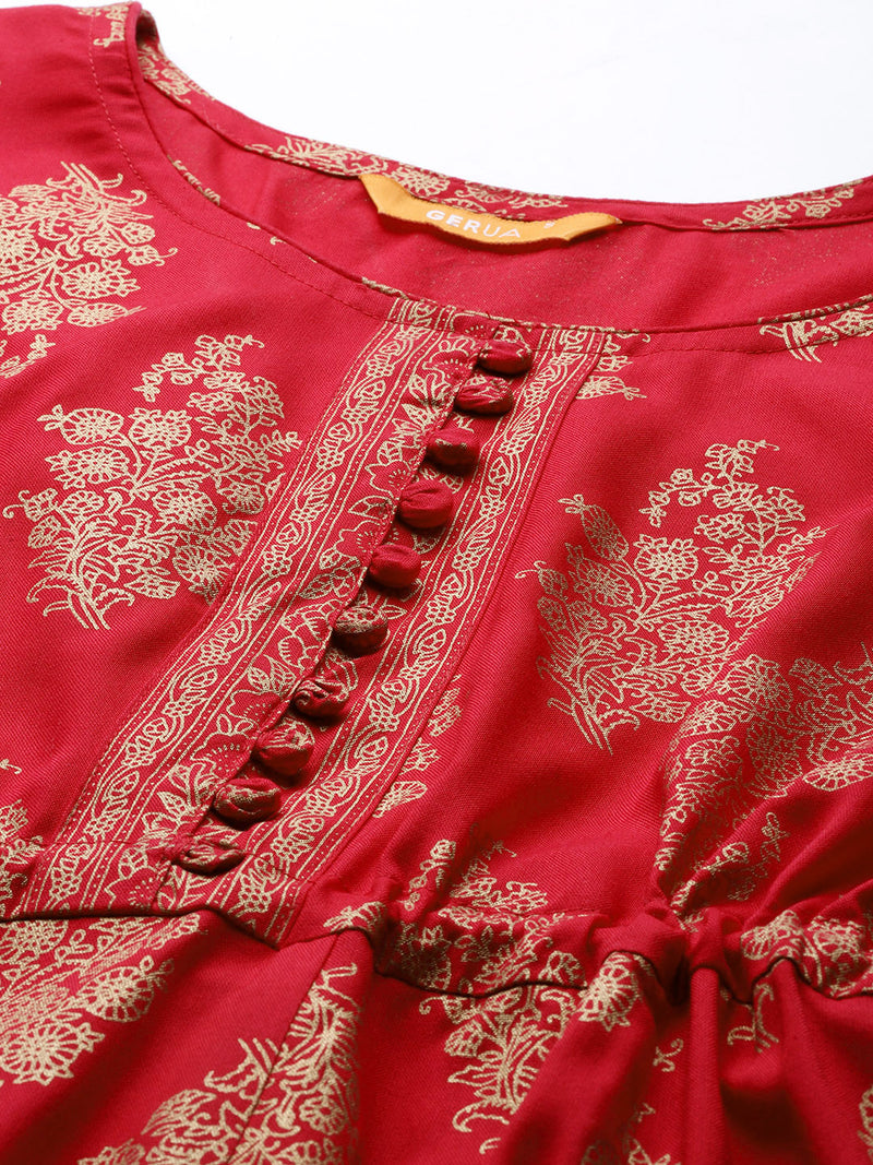 Red Printed Rayon Dress