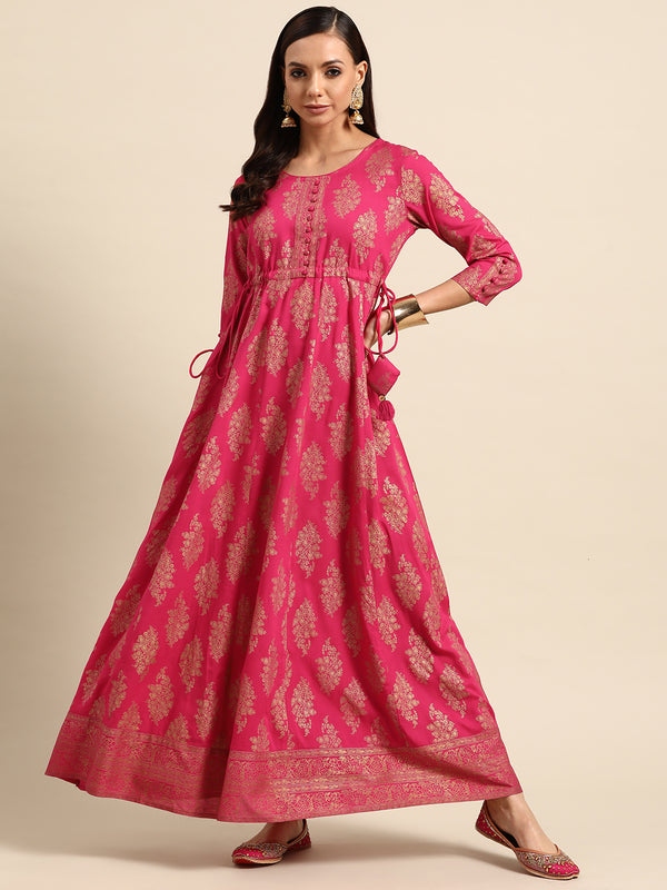 Magenta Printed Rayon Dress