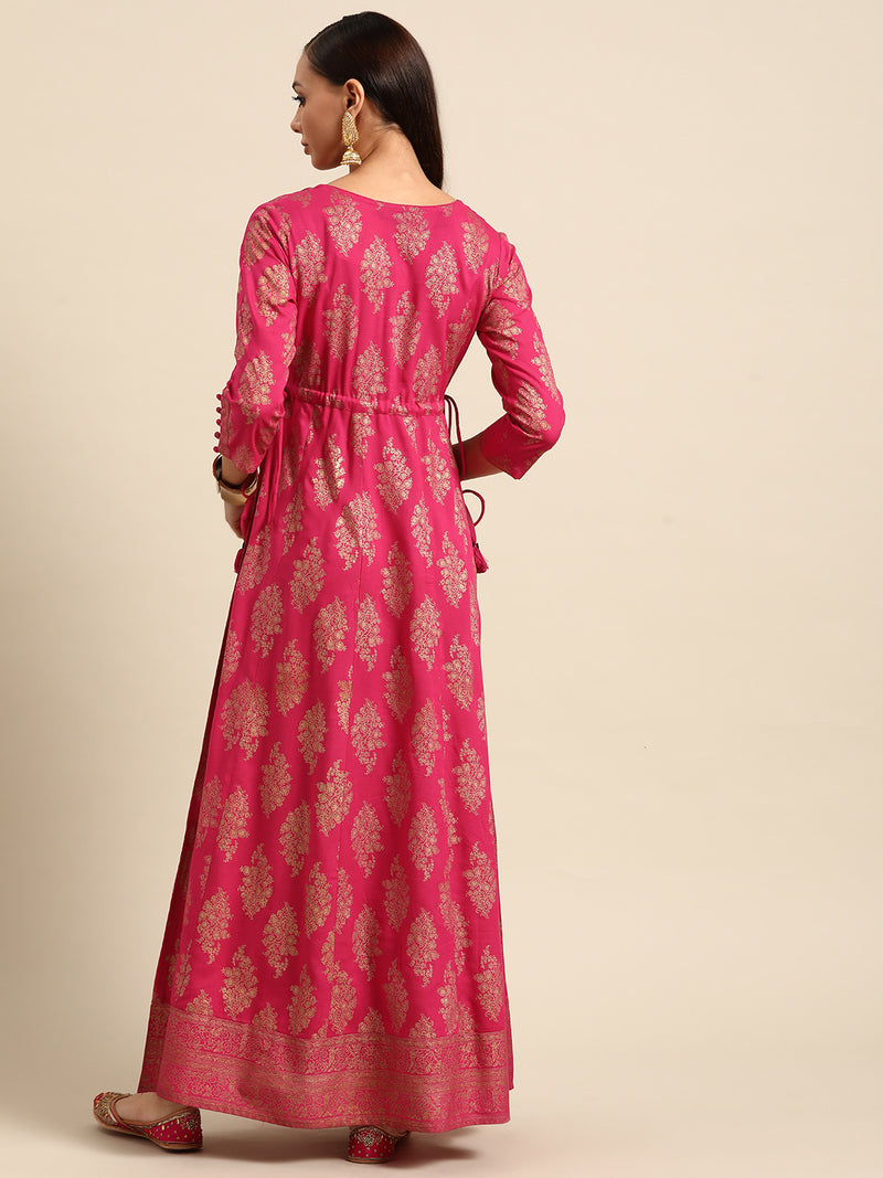 Magenta Printed Rayon Dress