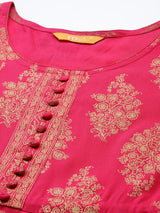 Magenta Printed Rayon Dress