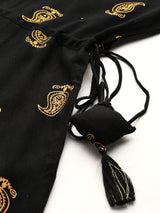 Black Printed Rayon Kurta