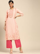 Pink Printed Rayon Kurta